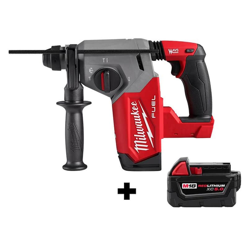 Martillo Giratorio Inalámbrico Milwaukee M18 FUEL de 18V de Iones de Litio sin Escobillas de 1 pulgada SDS-Plus con Batería de 5.0 Ah - 2912-20-48-11-1850