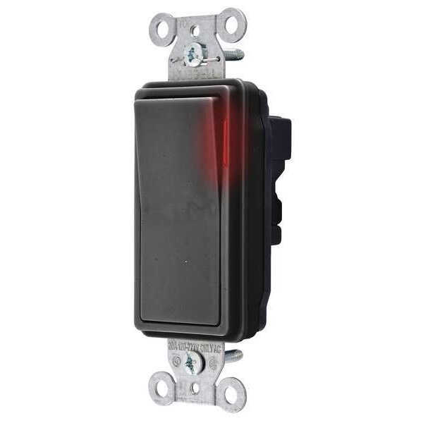 Interruptor de Pared con Luz Piloto, 1 Polo, 120/277V, Negro - SNAP2101PLBK