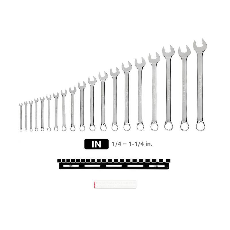 Juego de llaves combinadas TEKTON de 1/4 a 1-1/4 pulgadas con colgador de pared (de 19 piezas) - WCB96101