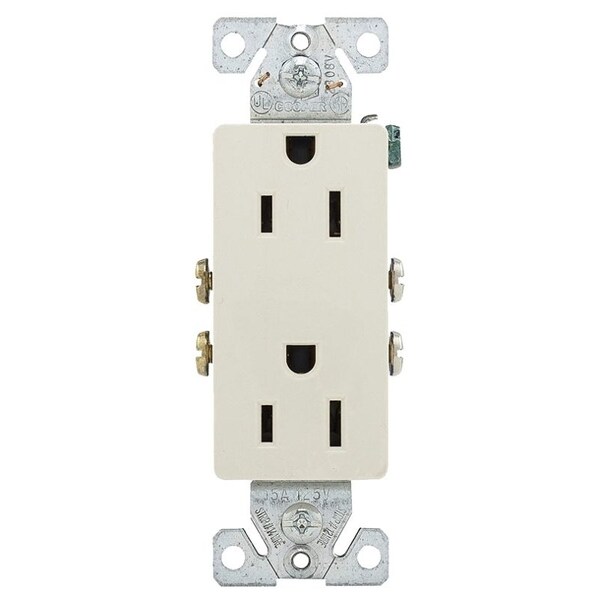 Placa de pared para receptáculo doble Arrow Hart, 2 polos, 15 A, 125 V, NEMA: 5-15R, color almendra claro - 1107-9LA
