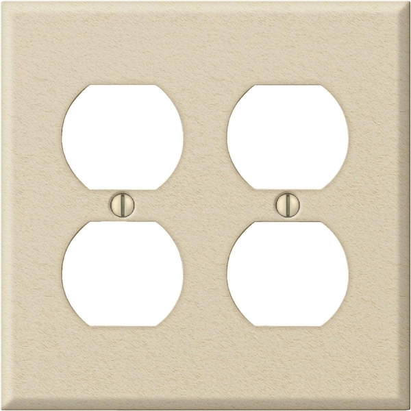 Placa de pared para tomacorriente de acero estampado de 2 gangas Amerelle PRO, marfil arrugado - C982DDIV