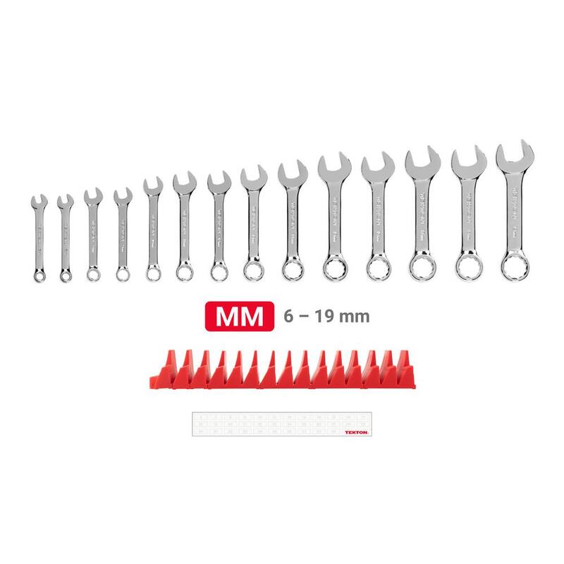 Juego de llaves combinadas cortas TEKTON de 6 mm a 19 mm con organizador modular ranurado (14 piezas) - WCB95402