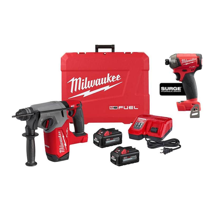 Milwaukee M18 FUEL 18V Lithium-Ion Brushless 1 in. Cordless SDS-Plus Rotary Hammer Kit con w/SURGE Impact Driver - 2912-22-2760-20

Kit de martillo rotativo inalámbrico SDS-Plus Milwaukee M18 FUEL 18V de 1 pulgada con motor sin escobillas de iones de litio, con controlador de impacto SURGE - 2912-22-2760-20