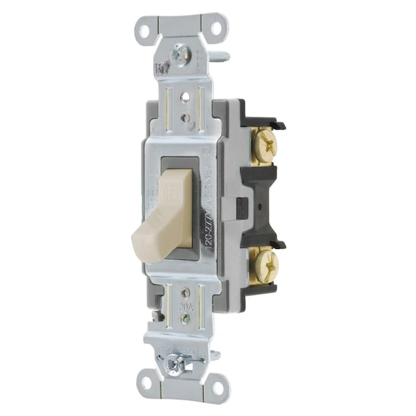 Interruptores y controles de iluminación Hubbell Wiring Device-Kellems, interruptor de palanca, grado comercial, doble polo, 20A 120/277V AC, cableado posterior y lateral, almendra clara - CSB220LA