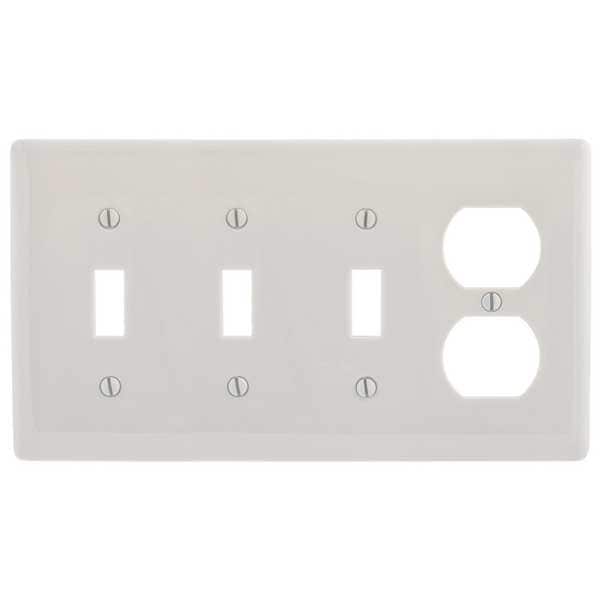 Placa de pared para interruptor/duplex de Hubbell Wiring Device-Kellems, Número de grupos: 4, Plástico, Acabado satinado, Almendra clara - P38LA