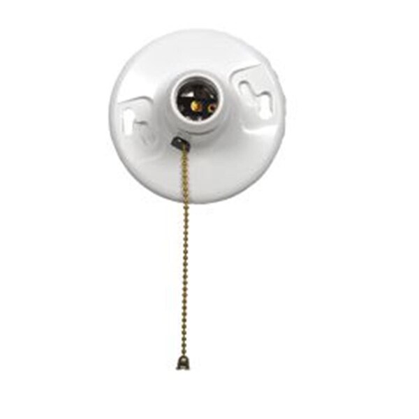 Base de lámpara para techo Westgate MS507CW-UL de porcelana con receptáculo de baquelita y cadena de extracción - MS507CW-UL