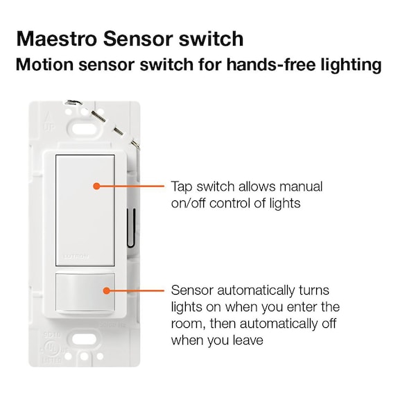 Lutron Maestro Ocupación 5 amperios Interruptor Triple de Sensor de Movimiento de Polo Único Blanco 1 pieza - MS-OPS5MH-WH