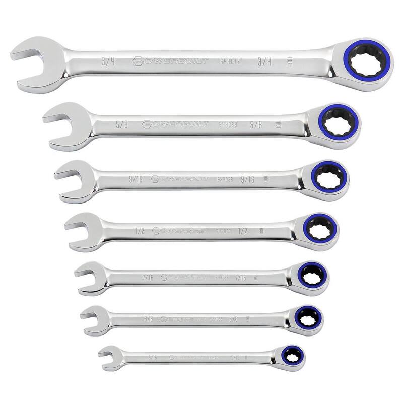 Set de llaves de trinquete Powerbuilt® de 7 piezas, medida SAE de 100 dientes - 642761