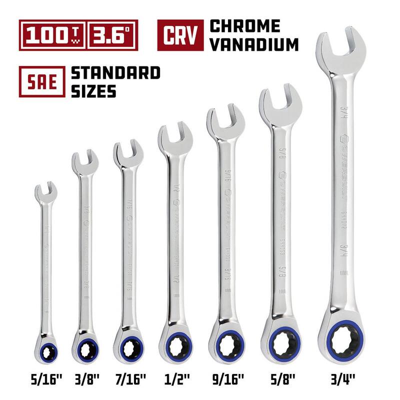Set de llaves de trinquete Powerbuilt® de 7 piezas, medida SAE de 100 dientes - 642761