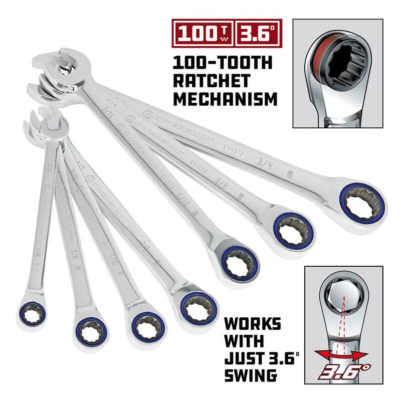 Set de llaves de trinquete Powerbuilt® de 7 piezas, medida SAE de 100 dientes - 642761