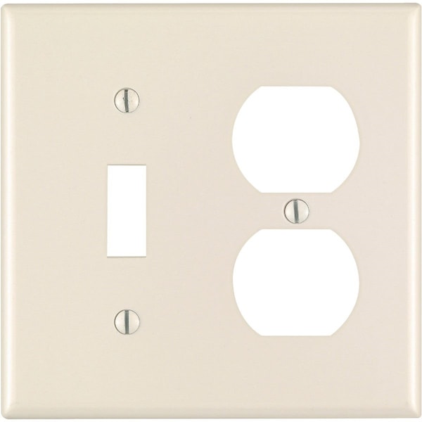 Placa de pared de plástico de 2 ganglios para interruptor simple y salida doble Leviton, color almendra claro - 000-78005
