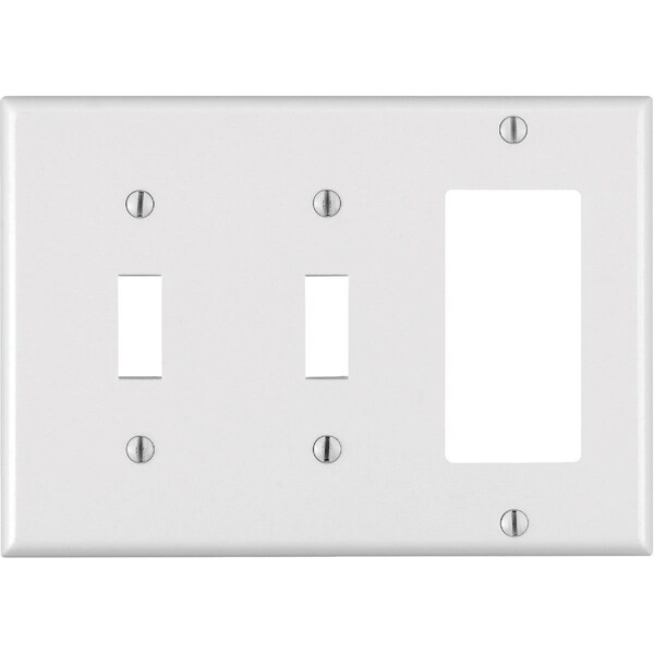 Placa de pared Leviton Decora de 3-Gang de termoestable con 2 interruptores de palanca y rocker, blanco - 005-80421-00W