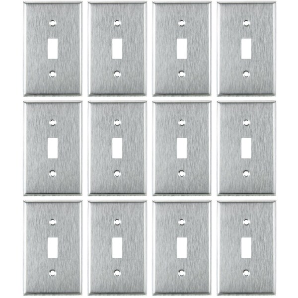 Placa de interruptor de palanca de 1 vía de acero estándar Sunlite 4.5 pulgadas x 2.8 pulgadas con tornillos a juego incluidos UL listado, 12PK - 40899-NS
