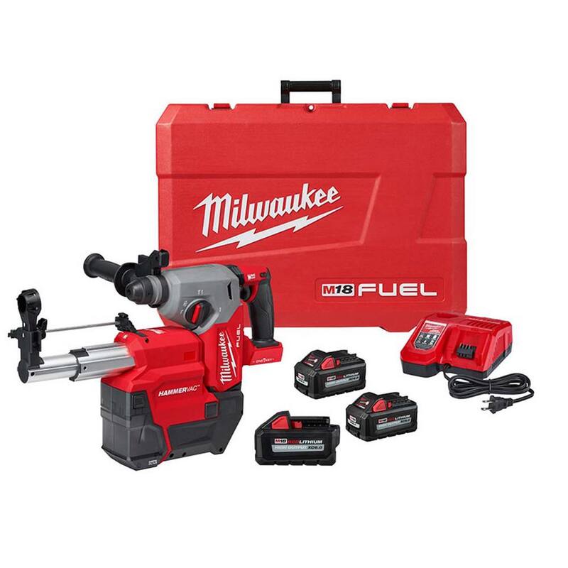Martillo rotativo Milwaukee M18 FUEL ONE-KEY de 18V con escobillas de litio sin escobillas inalámbrico de 1 in. SDS-Plus con kit de extractor de polvo + batería de 6.0Ah - 2914-22DE-48-11-1865