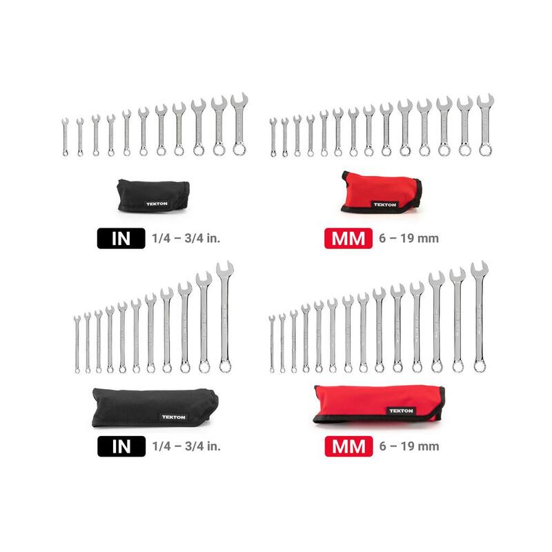 Set de Llaves Combinadas TEKTON de 1/4 a 3/4 de pulgada y 6 a 19 mm de Longitud Convencional y Corta con Estuche (50 piezas) - WCB94902