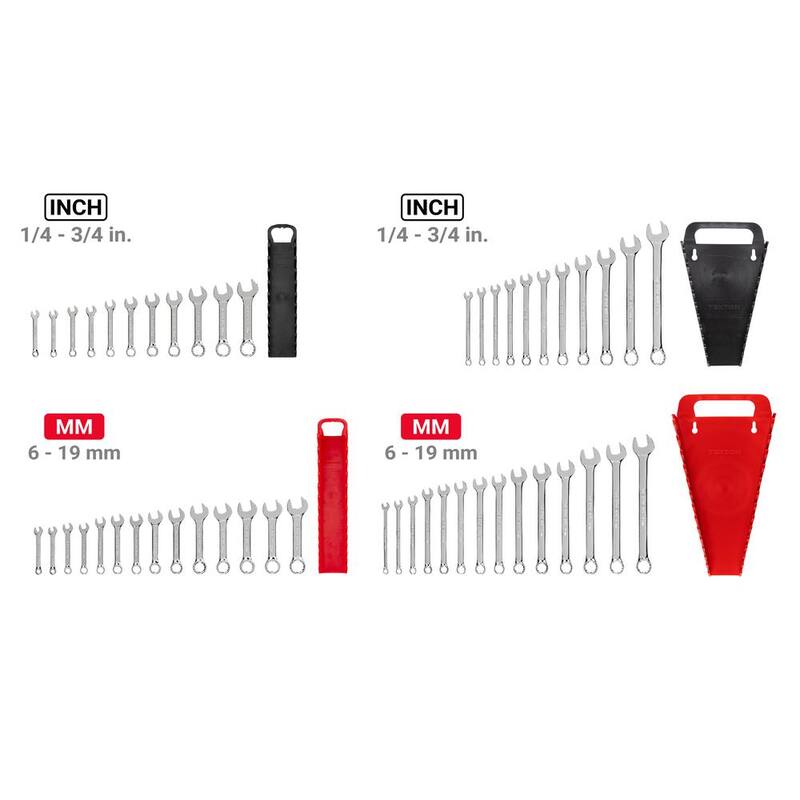 Set de llaves combinadas de longitud estándar y corta TEKTON de 1/4 a 3/4 pulgadas y 6-19 mm con porta llaves (50 piezas) - WCB92902