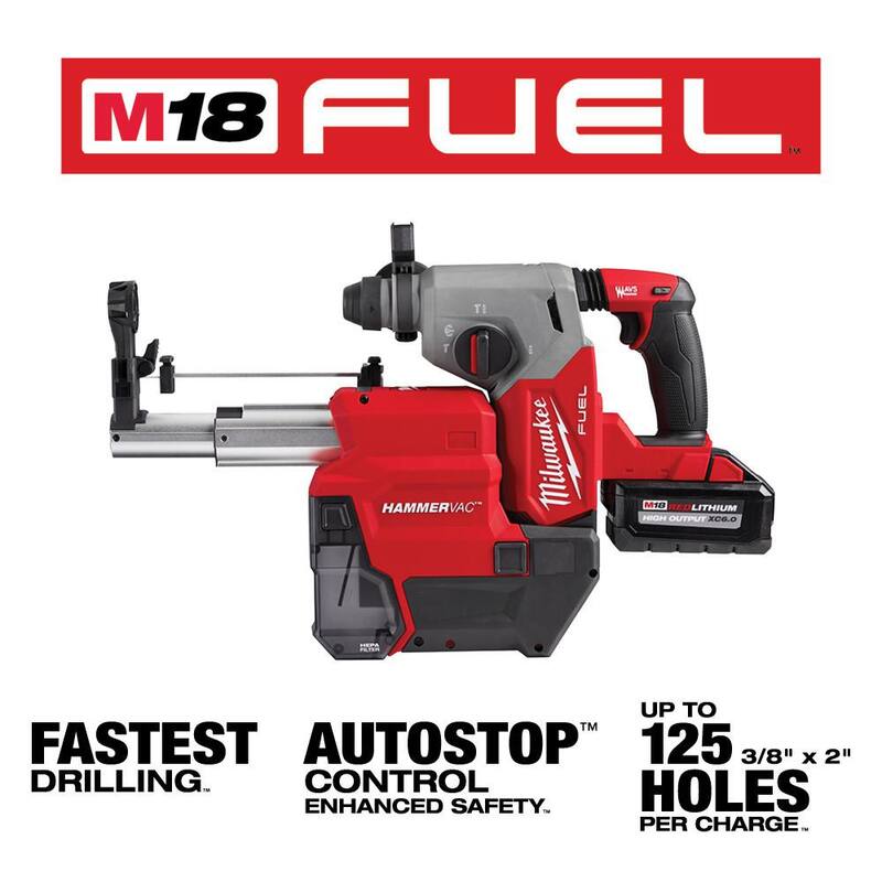 Milwaukee M18 FUEL 18V Lithium-Ion Brushless 1 in. Taladro rotativo SDS-Plus inalámbrico con extractor de polvo y kit de esmeril angular M18 FUEL - 2912-22DE-2880-20
