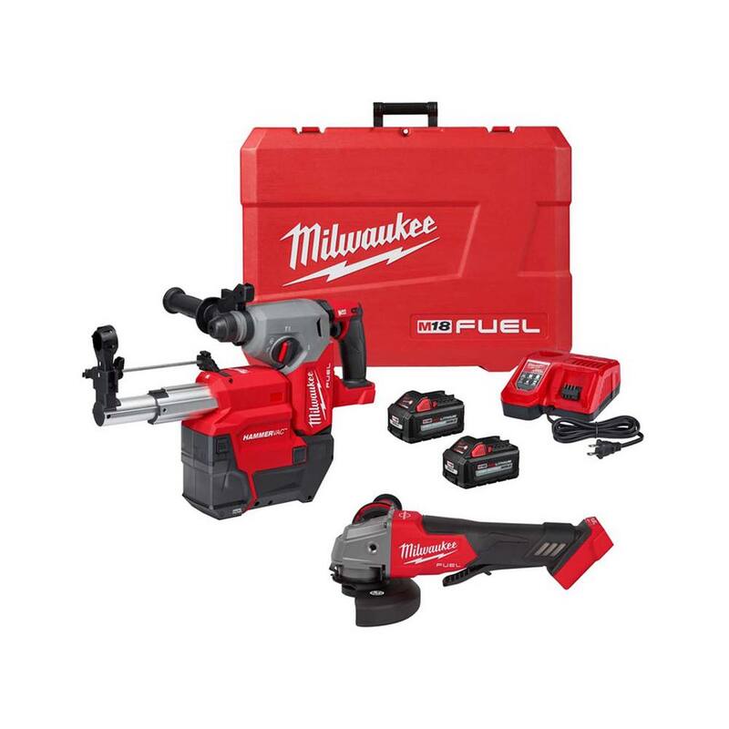 Milwaukee M18 FUEL 18V Lithium-Ion Brushless 1 in. Taladro rotativo SDS-Plus inalámbrico con extractor de polvo y kit de esmeril angular M18 FUEL - 2912-22DE-2880-20