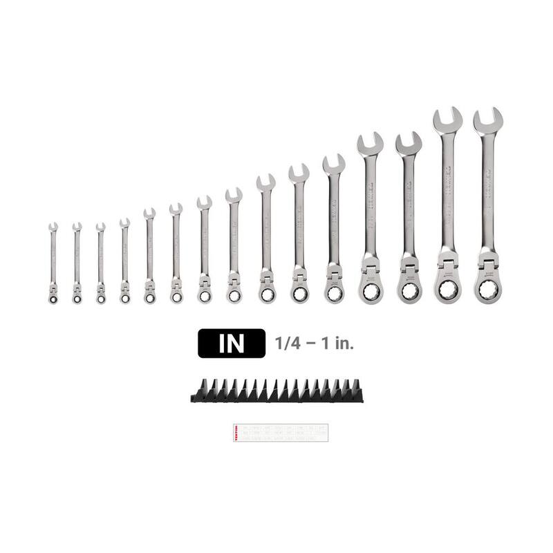 Juego de llaves combinadas con trinquete de 12 puntos y cabezal flexible TEKTON de 15 piezas (1/4-1 pulg.) con organizador modular de ranuras - WRC95301