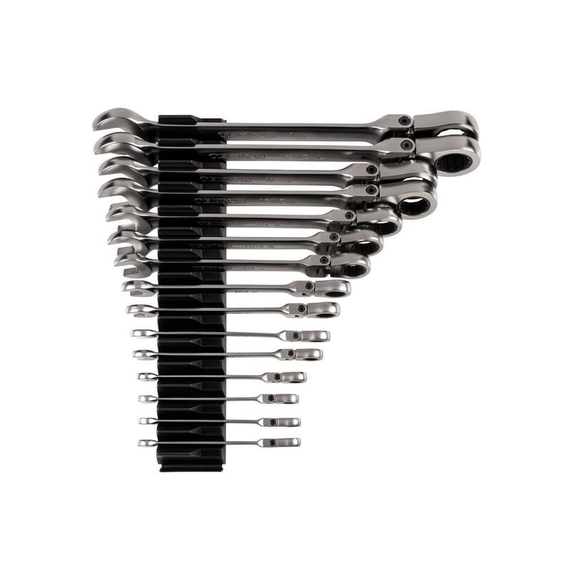 Juego de llaves combinadas con trinquete de 12 puntos y cabezal flexible TEKTON de 15 piezas (1/4-1 pulg.) con organizador modular de ranuras - WRC95301