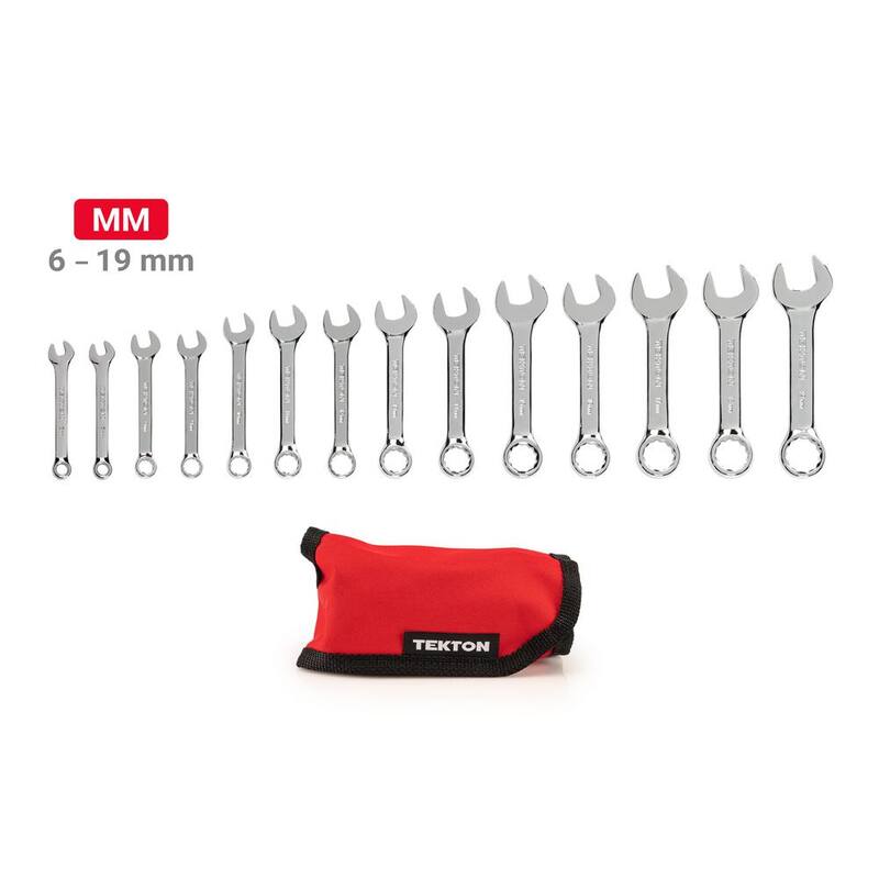 Juego de Llaves Combinadas TEKTON de 6 a 19 mm Stubby con Estuche (14 Piezas) - WCB94402