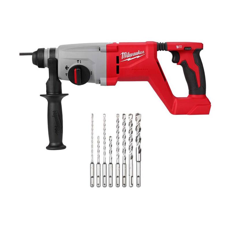 Rotomartillo SDS-Plus Milwaukee M18 de 18V de ion de litio sin escobillas con empuñadura en D (herramienta solamente) con juego de puntas de carburo (8 piezas) - 2613-20-48-20-7673