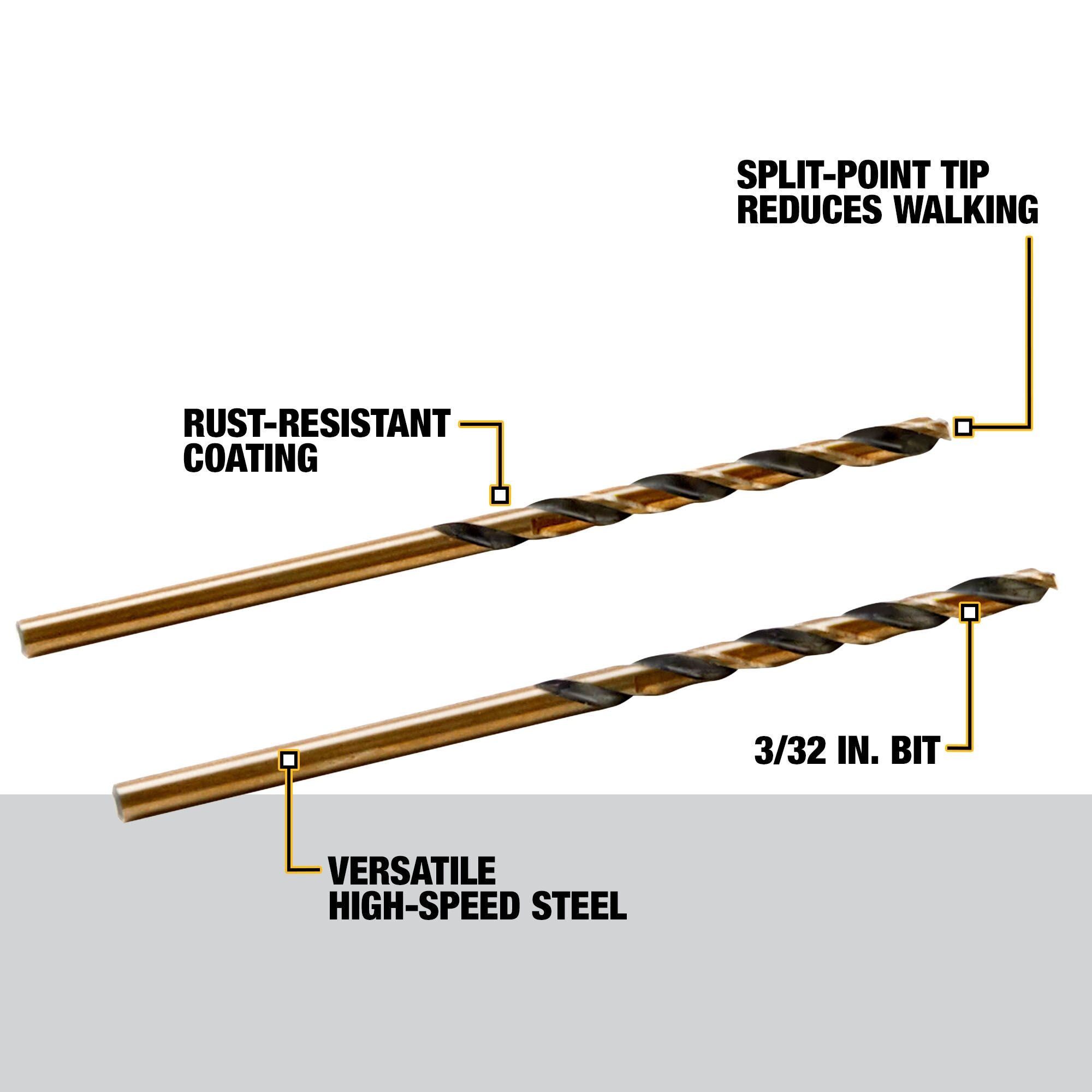 DEWALT Juego de 2 brocas de titanio HSS recubiertas de 3/32 pulg. x 2-1/4 pulg. color negro y dorado - DW1106