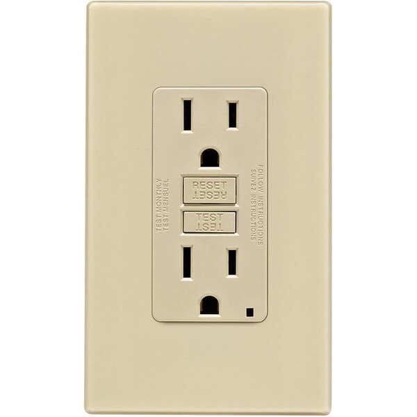 Gorgeousglow Mfg C31-GFNT1-0PI Self-Test 15A GFCI Outlet With Screwless Wall Plate, Ivory - GO669297