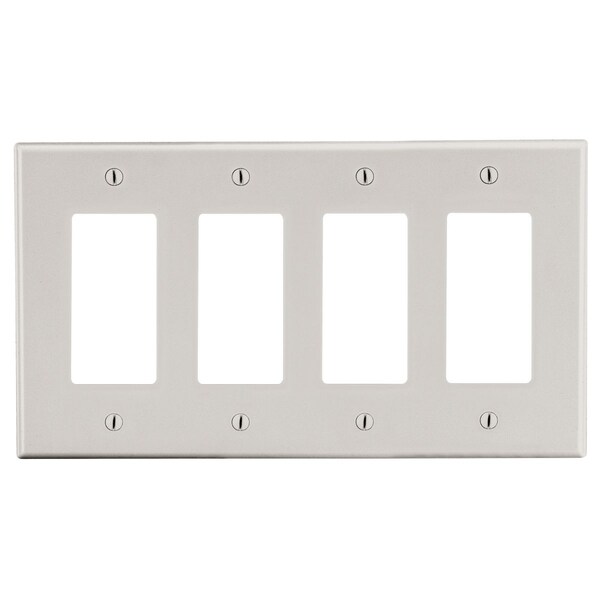 Placa de pared Hubbell Wiring Device-Kellems, 4 módulos, 4) Decorador, Almendra clara - P264LA