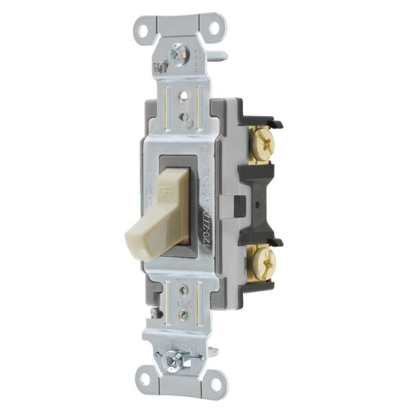 Interruptores y controles de iluminación Hubbell Wiring Device-Kellems, interruptor de palanca, grado comercial, doble polo, 15A 120/277V AC, cableado posterior y lateral, marfil - CSB215I