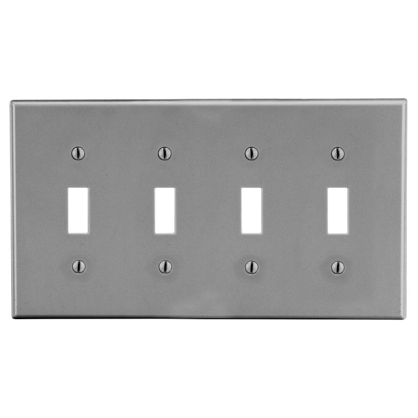 Placa de pared Hubbell Wiring Device-Kellems, para 4 interruptores, tamaño mediano, color gris - PJ4GY