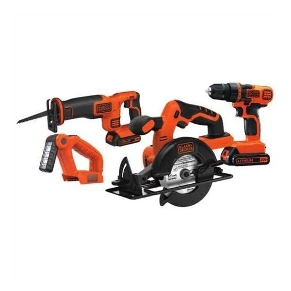 Black & Decker 20V MAX* Lithium Ion 4 Tool Combo Kit: Drill/Driver, Circular Saw, Reciprocating Saw and Work Light - BD4KITCDCRL