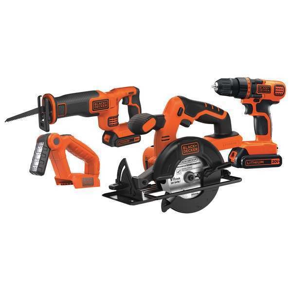 Black & Decker 20V MAX* Lithium Ion 4 Tool Combo Kit: Drill/Driver, Circular Saw, Reciprocating Saw and Work Light - BD4KITCDCRL