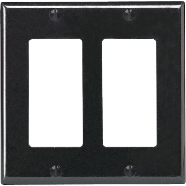 Leviton Decora 2-Gang Smooth Plastic Rocker Decorator Wall Plate, Black - 004-80409-00E