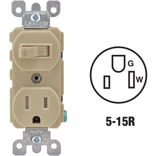 Interruptor y salida de grado comercial Leviton Ivory 15A - R51-T5225-0IS