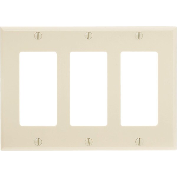 Placa de pared decorativa de plástico liso de 3 gangas Leviton Decora, marfil - 001-80411-00I