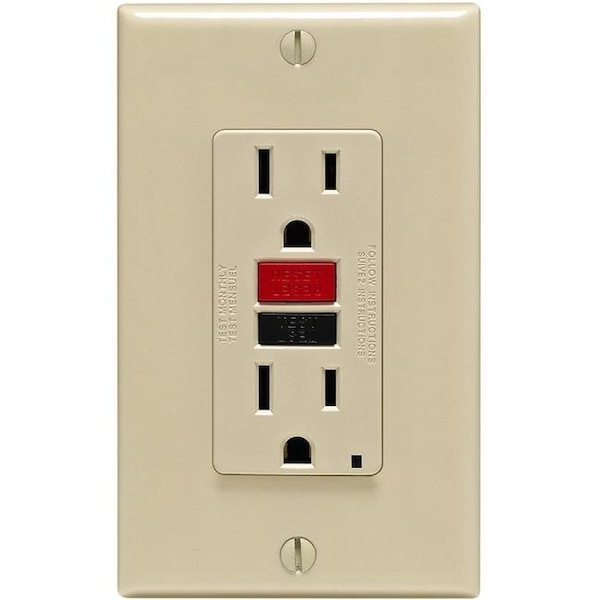 Leviton Leviton Mfg C21-GFNT1-RNI Enchufe GFCI de auto-prueba de 15A con placa de pared; Marfil - 4996732