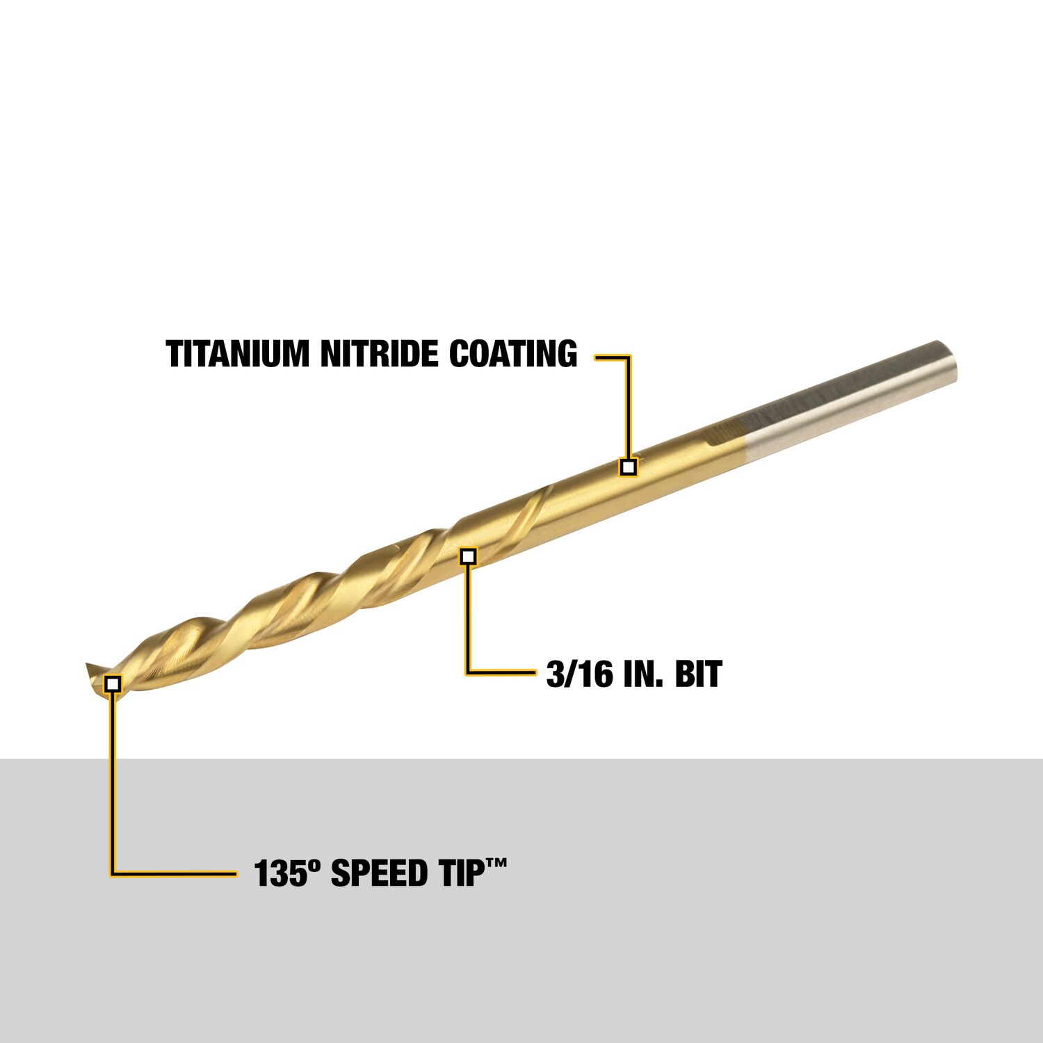 DEWALT Broca helicoidal de longitud estándar recubierta de nitruro de titanio DEWALT de 3/16 pulg. x 5-7/8 pulg. - DW1312