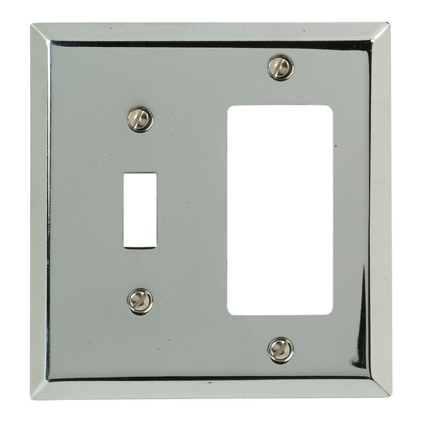 Placa de pared decorativa/interruptor de palanca de acero estampado de 2 receptáculos con acabado cromado pulido Century de Amerelle 1 pieza - 161TR