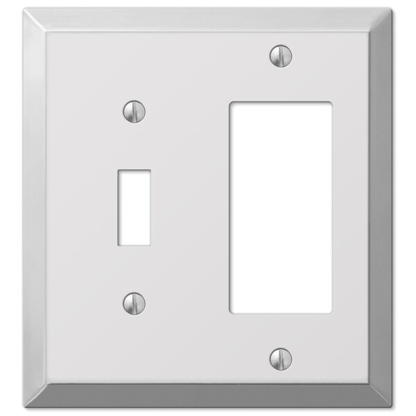 Placa de pared decorativa/interruptor de palanca de acero estampado de 2 receptáculos con acabado cromado pulido Century de Amerelle 1 pieza - 161TR