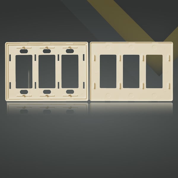 Placas de pared sin tornillos para interruptores de 3 gang, 4.68in de alto x 2.93in de largo, para GFCI, USB, reguladores, color marfil - SWP3-IV-01
