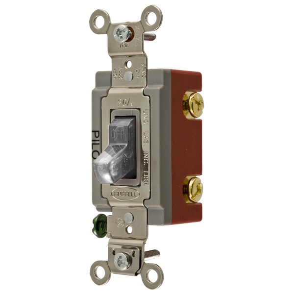 Hubbell Wiring Device-Kellems Industrial Grade, Pilot Light Toggle Switches, General Purpose AC, Single Pole, 20A 120/277V AC, Back and Side Wired, Clear Toggle - HBL1221PLC