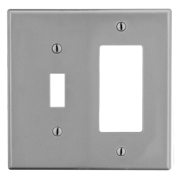 Placa de pared Hubbell Wiring Device-Kellems, 2 espacios, 1 interruptor 1 toma corriente, gris - P126GY