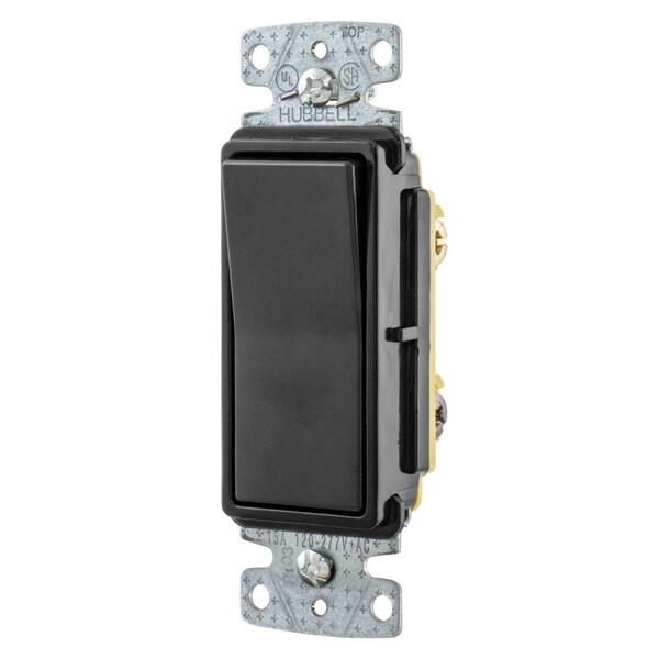 Hubbell Wiring Device-Kellems TradeSelect, Interruptores y Controles de Iluminación, Interruptor Decorativo, Grado Residencial, Interruptor Basculante, Propósito General CA, De Tres Vías, 15A 120/277V CA, Conexión por Empuje y Lateral, Negro - RSD315BK