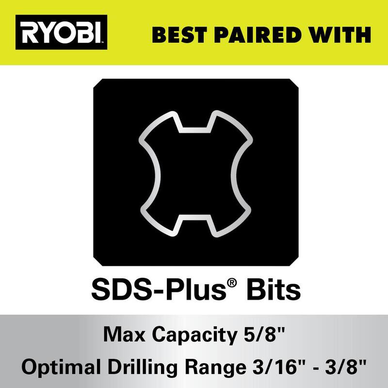 RYOBI ONE+ HP 18V Martillo Rotativo SDS Compacto Inalámbrico Brushless de 5/8 pulg. con Kit de Batería de Alto Rendimiento de 2.0 Ah y Cargador - PSBRH01K1