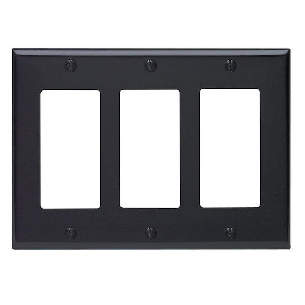 Placa de pared decorativa de plástico termoestable negro de 3 gang de Leviton 1 pk - 80411-00E