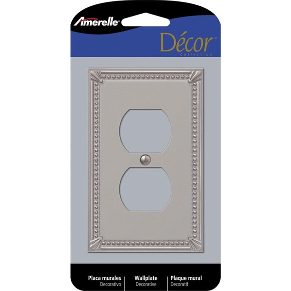 Placa de pared para tomacorriente doble de metal de níquel cepillado de Livewire Imperial Bead 1 gang gris - LI3310991