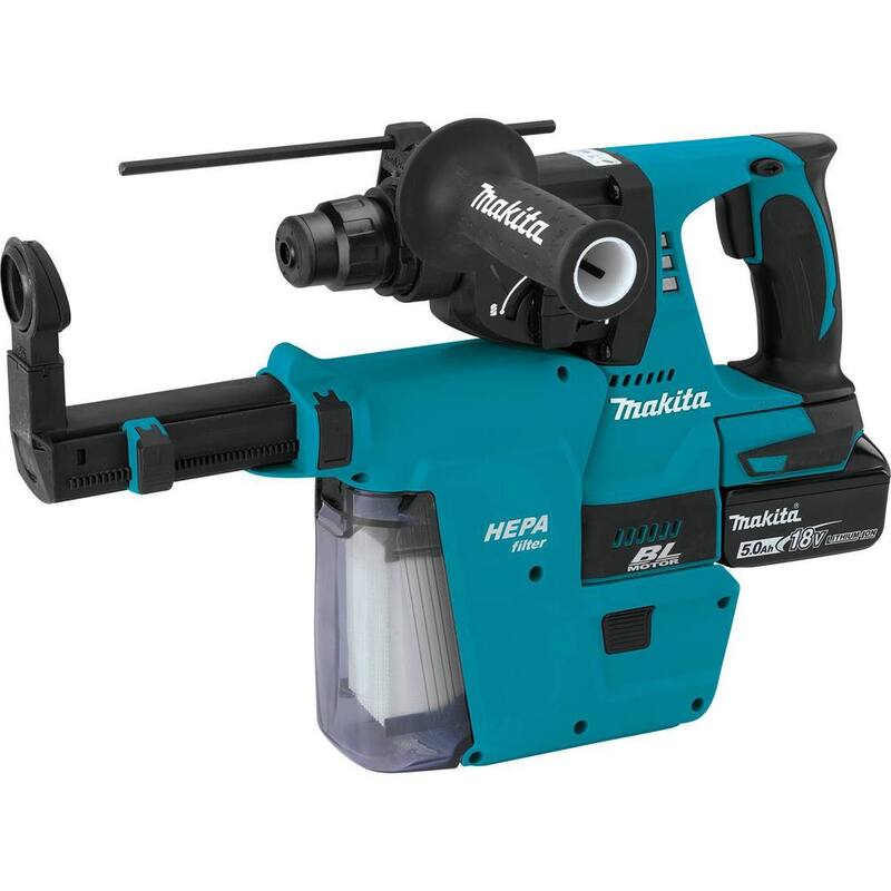 Martillo perforador rotativo inalámbrico sin escobillas SDS-Plus de 1 pulg. Makita 18V LXT Li-Ion con accesorio de aspiradora HEPA (2) baterías 5.0Ah - XRH011TX.