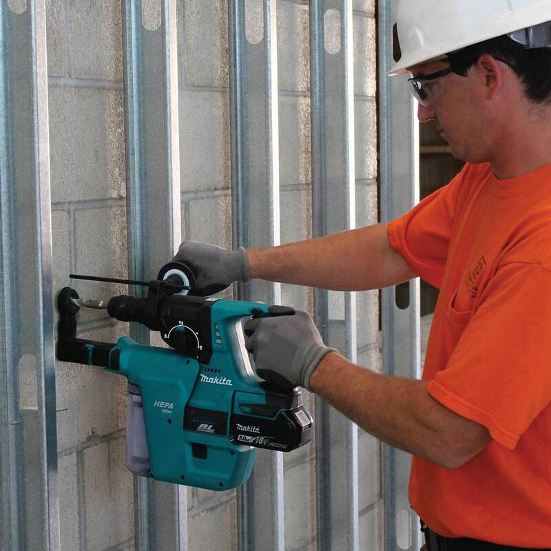 Martillo perforador rotativo inalámbrico sin escobillas SDS-Plus de 1 pulg. Makita 18V LXT Li-Ion con accesorio de aspiradora HEPA (2) baterías 5.0Ah - XRH011TX.