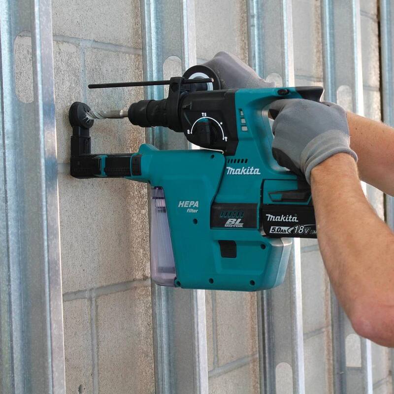 Martillo perforador rotativo inalámbrico sin escobillas SDS-Plus de 1 pulg. Makita 18V LXT Li-Ion con accesorio de aspiradora HEPA (2) baterías 5.0Ah - XRH011TX.